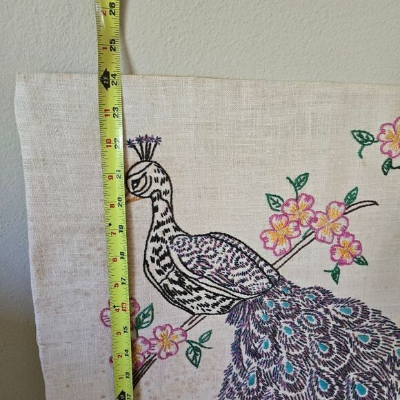 Hand Embroidered Peacock Art Hand Made . Home Decor Vintage - Picture 7 of 9